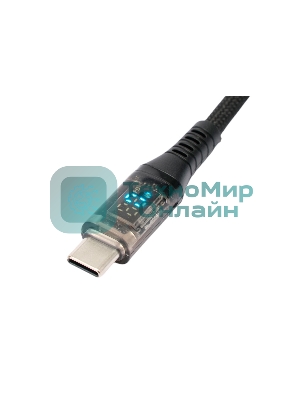 Кабель USB2.0 Cablexpert CCP-USB2-AMCM-SCR-1M, AM/Type-C, 6A, 66Вт, QC3.0, дисплей, оплетка, медь, 1м, черный, пакет
