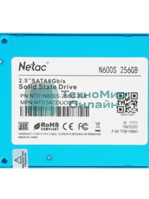 Накопитель SSD Netac N600S, 256Gb, SATA III, 2.5