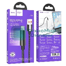 Кабель USB2.0 Hoco АM/Type-C, 5А, U125, с дисплеем, 1.2м, черный, коробка