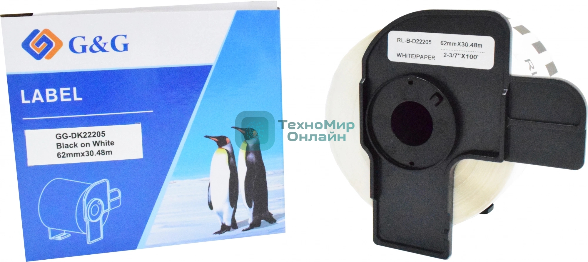 Картридж ленточный G&G GG-DK22205 черный на белом 62x30.48 для Brother P-touch QL-500, QL-550, QL-700, QL-800