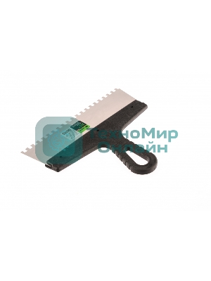 Шпатель из нержавеющей стали Сибртех 250 мм, зуб 6х6 мм, пластмассовая рукоятка