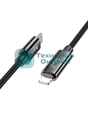 Кабель USB2.0 Hoco Type-C/Lightning, 2.4А, с дисплеем, U125, 1.2м, черный, коробка