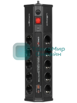 Сетевой фильтр CROWN CMPS-11 черный, 10 розеток, 3 м