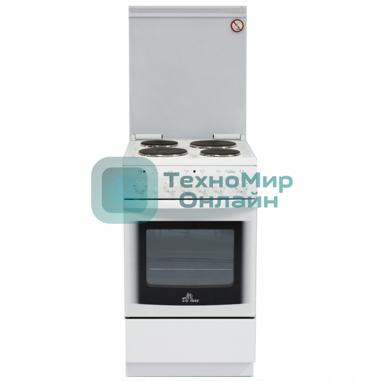 Плита электрическая De Luxe 5004.10э (кр)-001 белый, конфорок 4 шт, духовка 43 л, 50 см x 85 см x 50 см