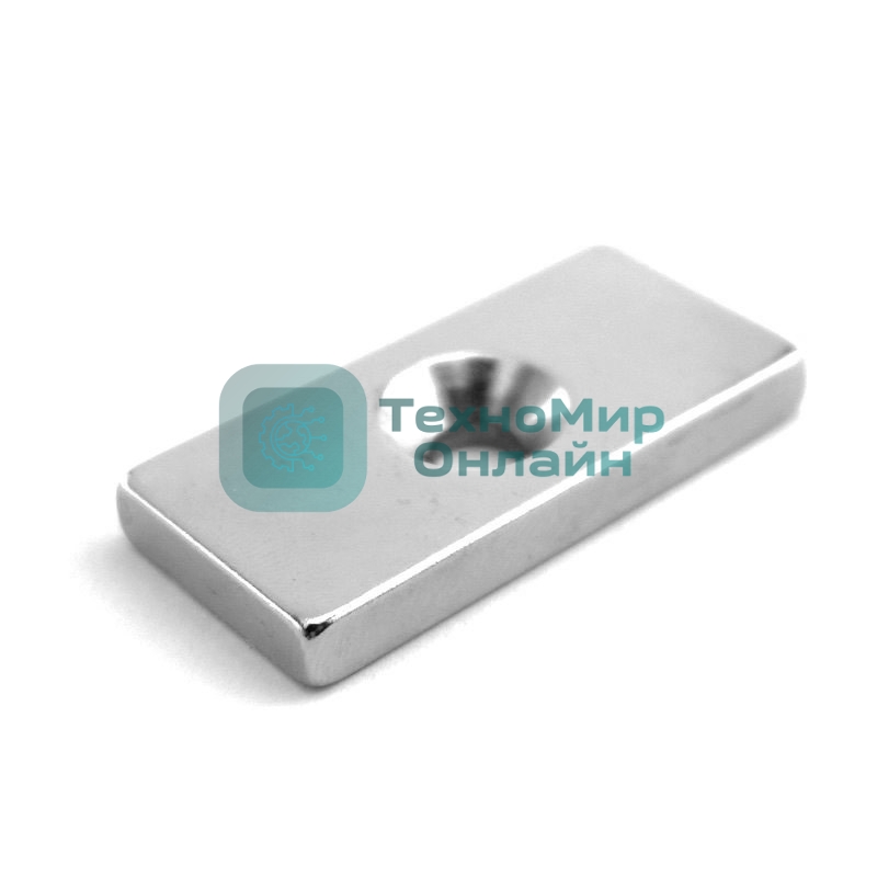 Неодимовый магнитный прямоугольник Rexant 20х10х3 мм с зенковкой 6,5х3 мм (упаковка 2 шт.)