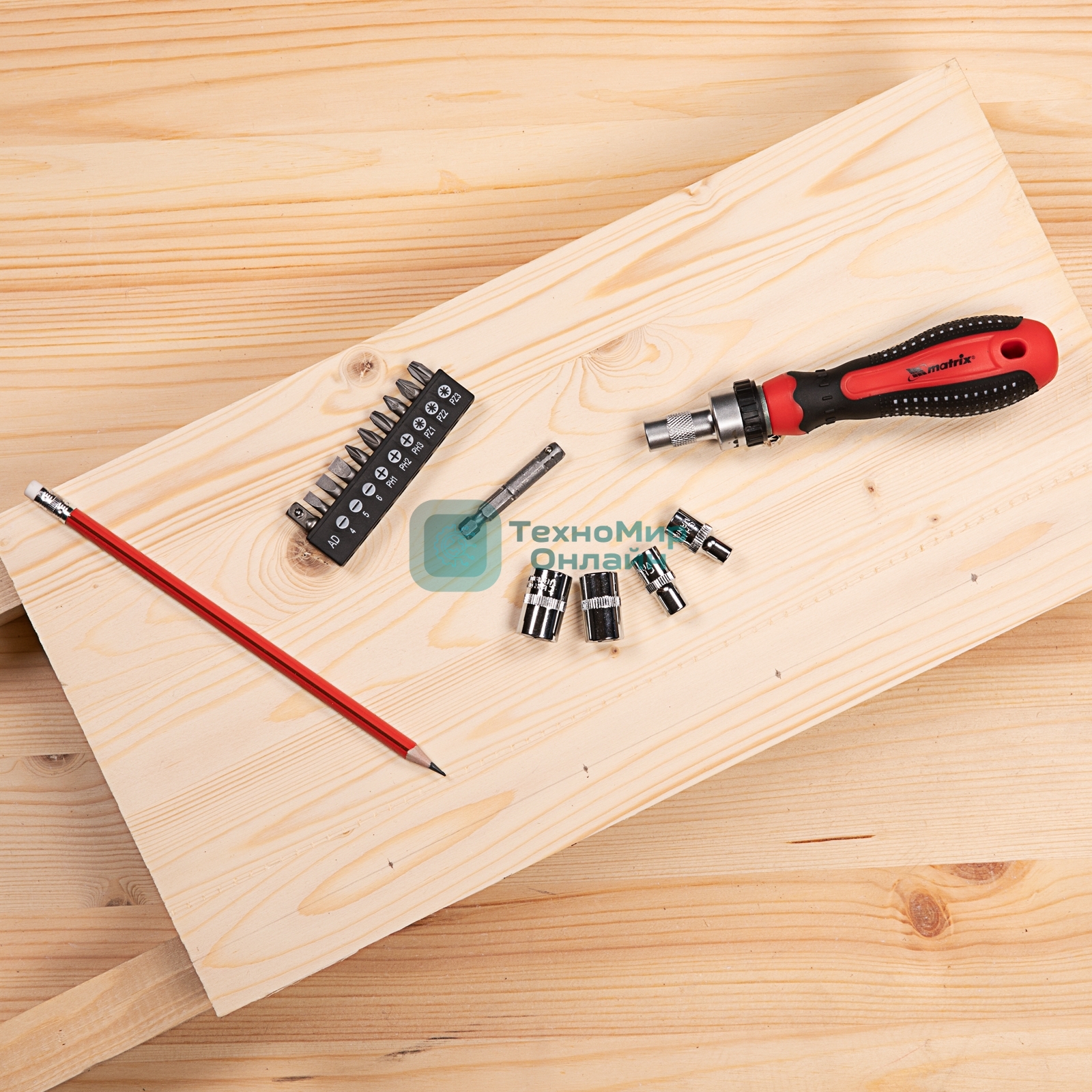 Отвертка реверсивная Matrix с набором бит и насадок торцевых, CrV,1/4