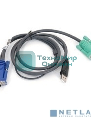 Шнур, мон+клав+мышь USB ATEN, SPHD15=>HD DB15+USB A-Тип, Male-2xMale, 8+4 проводов, опрессованный, 3 метр., черный, (2L-5203U)
