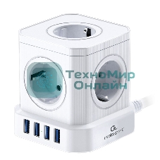 Сетевой фильтр Cablexpert Tower 5 р, TWR-5-U4-W-3, 10А, 4хUSB, 3.1А, 3 м, ур.защиты 4+, белый, коробка