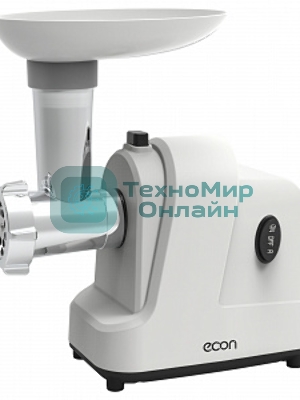 Мясорубка электрическая ECON ECO-1011MG белый, 1600 Вт, 1.8 кг/мин, реверс, защита от перегрузки, насадки - 3