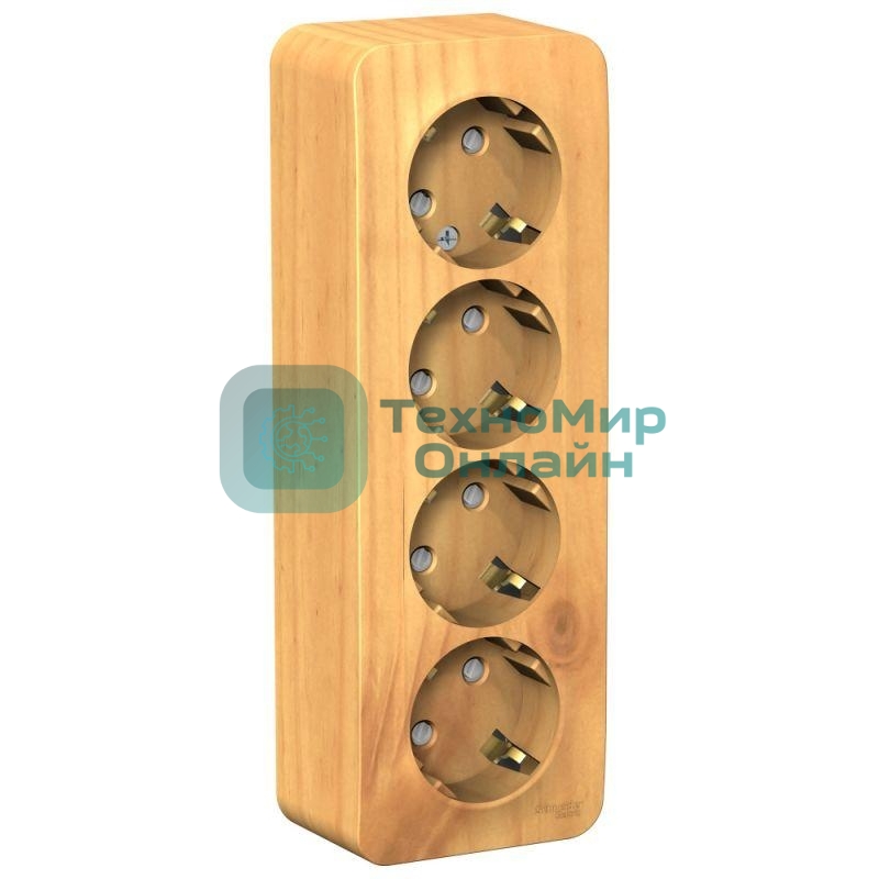 Розетка 4-ая с/з со шторками 16А, 250В, изолир. пластина SE Blanca наруж Ясень