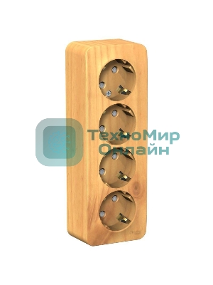 Розетка 4-ая с/з со шторками 16А, 250В, изолир. пластина SE Blanca наруж Ясень