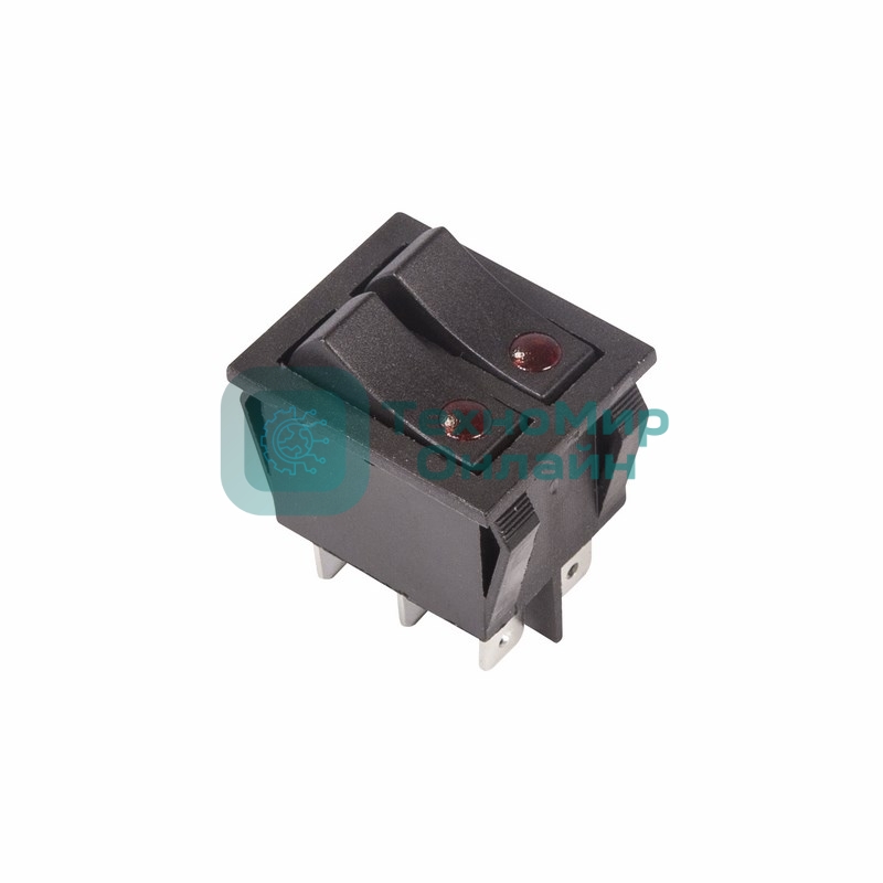 Выключатель клавишный Rexant 250V 15А (6с) ON-OFF черный с подсветкой двойной