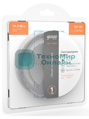 Лента светодиодная Basic Gauss 12V 14,4W/m 1400lm/m 3000K IP20 LED 3m 1/100