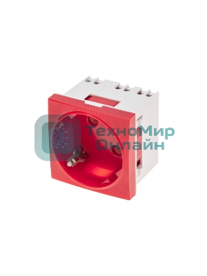 Розетка электрическая Rexant 45x45, CEE 7/4, 2K+3, 16A, красная