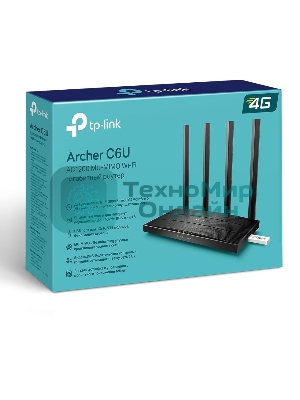 Роутер беспроводной TP-Link Archer C6U AC1200 10/100/1000BASE-TX/4G ready черный