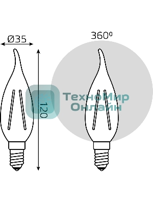 Лампа филам. Gauss Filament 8Вт цок.:E14 свеча св.свеч.бел.теп. (упак.:10шт) (42118)