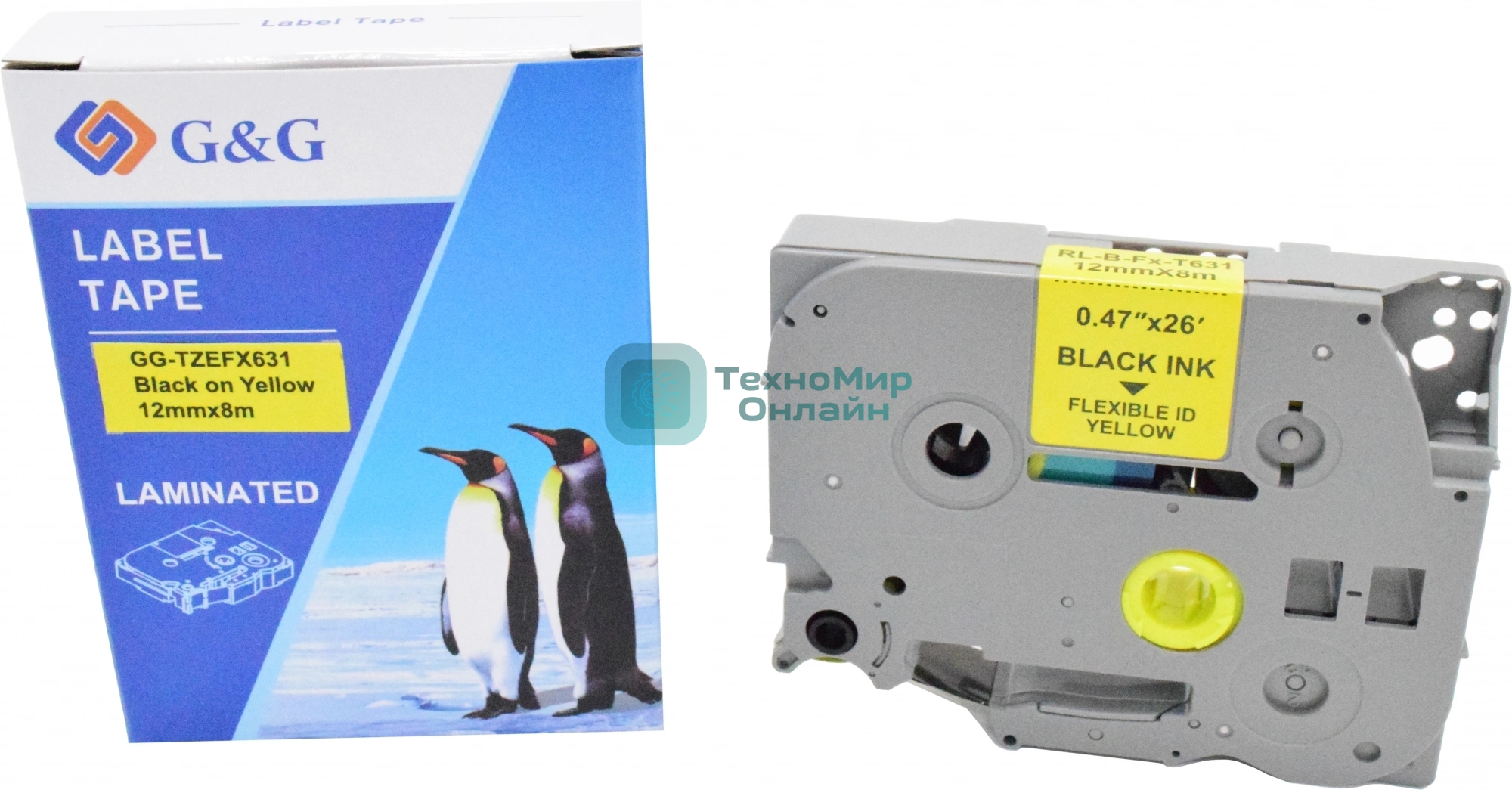 Картридж ленточный G&G GG-TZEFX631 черный на желтом 12x8 для Brother 1010/1260VP/1830VP/9700PC