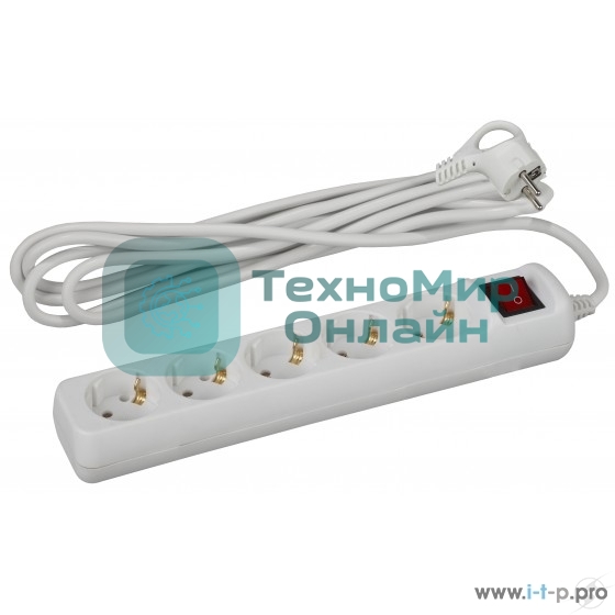 УдлинительЭРА Б0028383 U-5es-5m-3х1 с заземлением с выключателем 5 гнезд 5 м полипропилен, 3х1 мм2