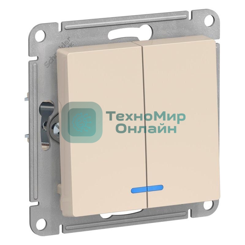 Механизм выключателя 2-кл. СП AtlasDesign 10А IP20 (сх. 5а) 10AX с подсветкой беж.