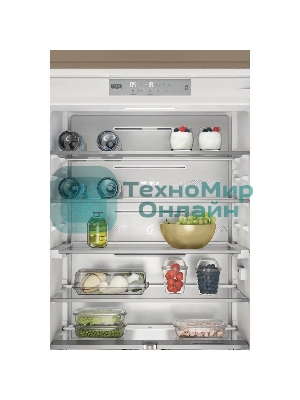 Холодильник встраиваемый Whirlpool WHSP70T241P 70 см, 193.5х54.3х69 см, 295/95 л, инверторный компрессор, автоматическая разморозка, зона свежести влажная, сенсорное управление, технология 6 SMYSL FreshControl, MultiFlow, FreezeControl, перенавешиваемые дверцы, скользящие направляющие, Италия