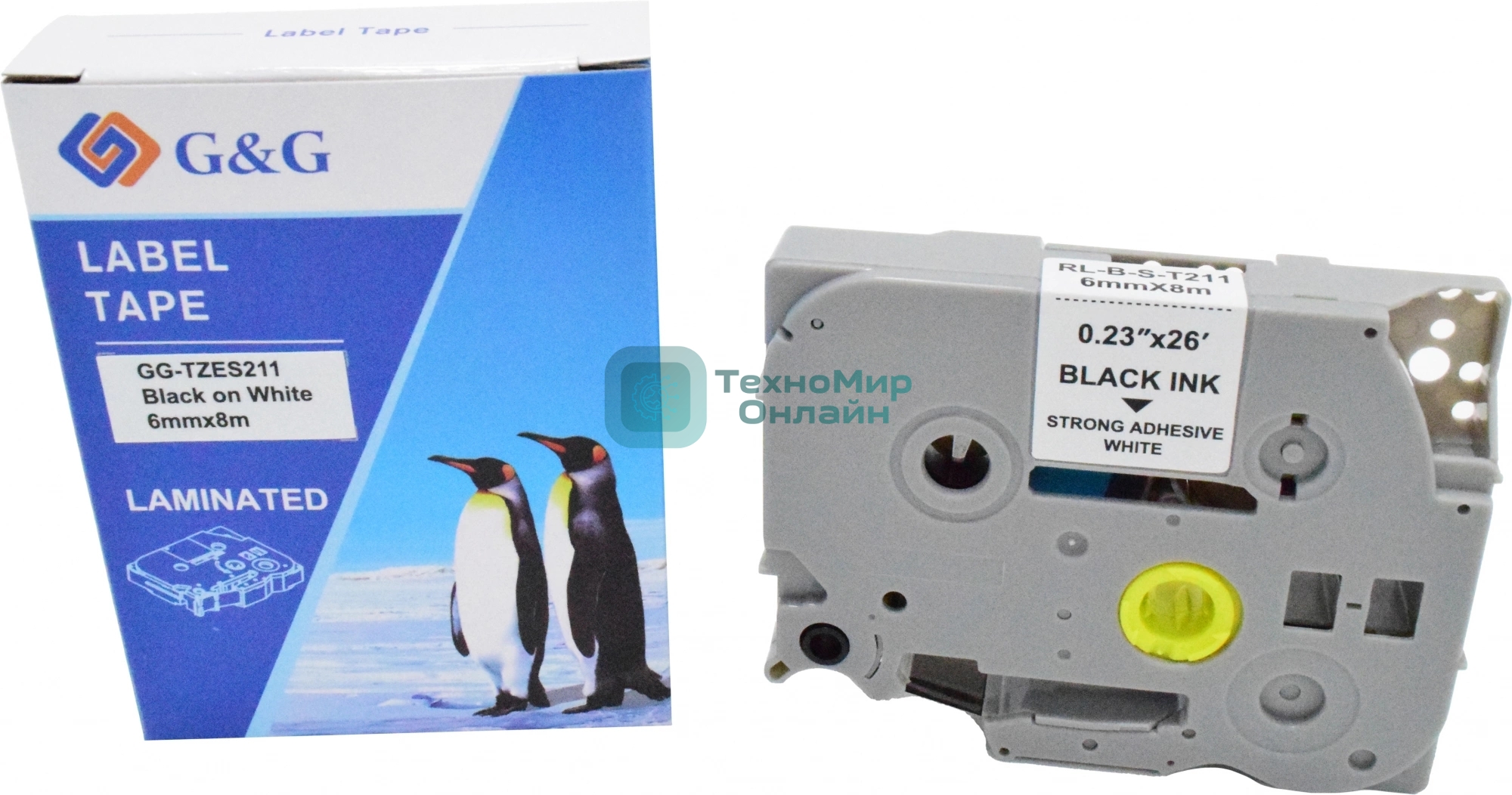 Картридж ленточный G&G GG-TZES211 черный на белом 6x8 для Brother 1010/1280/1280VP/2700VP