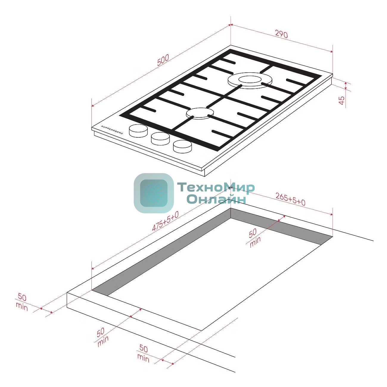 Газовая варочная панель Kuppersberg FS 36 X, газ, High-Tech, 29 см, автоматический электроподжиг, газ-контроль, форсунки под сжиженый газ, SABAF конфорки, чугунные решетки, цвет нержавеющая сталь, цвет фурнитуры черный
