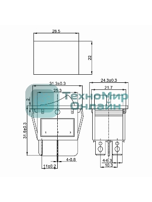 Выключатель клавишный Rexant 250V 15А (6с) ON-OFF желтый с подсветкой двойной
