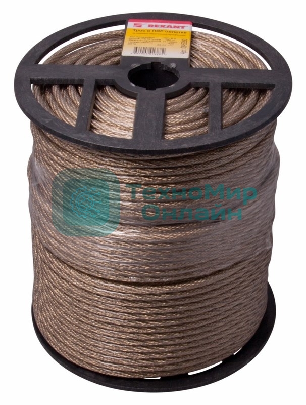 Трос стальной Rexant в ПВХ оплетке d=6,0 мм, прозрачный (бухта 150 м)