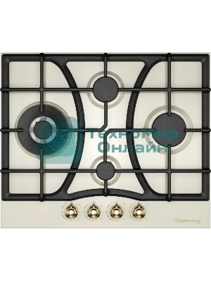 Газовая варочная панель Kuppersberg FS 610 C Bronze, газ, Classic, 61 см, автоматический электроподжиг, газ-контроль, SABAF конфорки, чугунные решетки, цвет бежевый, цвет фурнитуры бронзовый