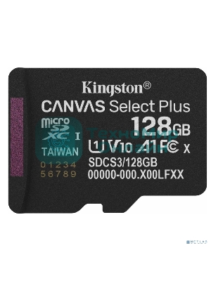 Флеш карта Micro SecureDigital 128Gb Kingston Canvas Select Plus Gen3 150Mb/s A1, без адаптера