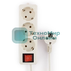 Сетевой фильтр Гарнизон EL-NB-G3-W-2, 3 евророзетки с выключателем и заземлением, допустимый ток 10А, длина 2м.