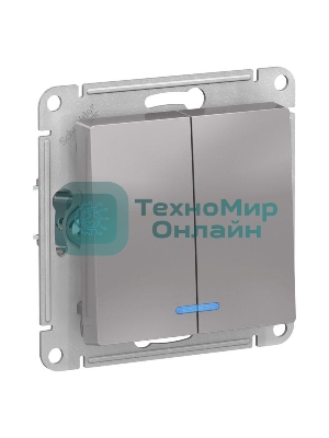 Механизм выключателя 2-кл. AtlasDesign с подсветкой (сх.5а) 10АХ алюм. SchE ATN000353