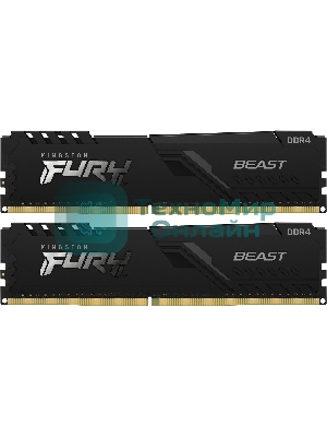 Оперативная память Kingston Fury Beast, DDR4, 16GB (2x8GB), 3200MHz, CL16, DIMM, с радиатором, черный
