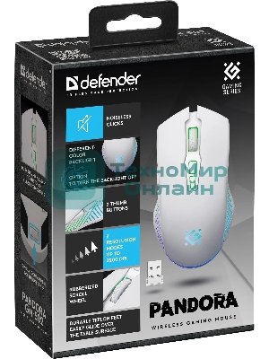 Мышь беспроводная Defender Pandora GM-502 белый, 3200 dpi, радиоканал, USB, кнопки - 7