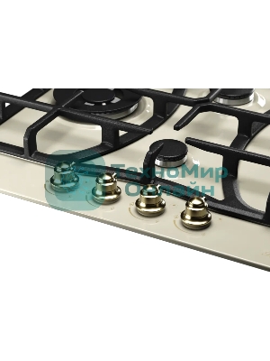 Газовая варочная панель Kuppersberg FS 610 C Bronze, газ, Classic, 61 см, автоматический электроподжиг, газ-контроль, SABAF конфорки, чугунные решетки, цвет бежевый, цвет фурнитуры бронзовый