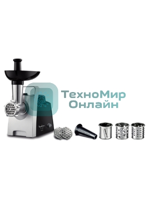 Мясорубка электрическая Moulinex ME108832 черный, 1400 Вт, 1.7 кг/мин, реверс, защита от перегрузки, насадки - 6