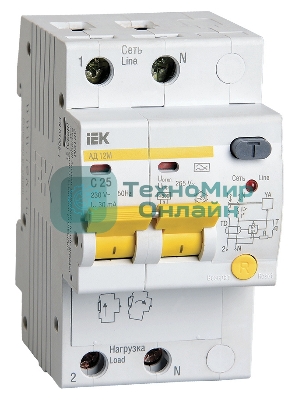 Выключатель автоматическийIEK MAD12-2-025-C-030 Диф.автомат АД12М 2Р С2530мА IEK