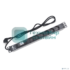 Блок силовых розеток Cabeus, Shuko х 6, вход Schuko, для шкафов, шнур 2 м, 50х490х50 мм (ВхШхГ), 16А, автомат, черный