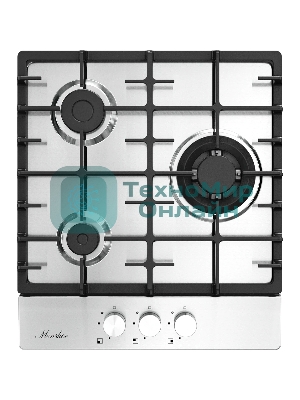 Газовая варочная панель Monsher High-Tech, 44 см, автоматический электроподжиг, газ-контроль, форсунки под сжиженый газ, SABAF конфорки, чугунные решетки, нержавеющая сталь