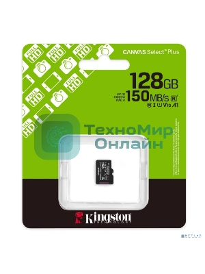 Флеш карта Micro SecureDigital 128Gb Kingston Canvas Select Plus Gen3 150Mb/s A1, без адаптера
