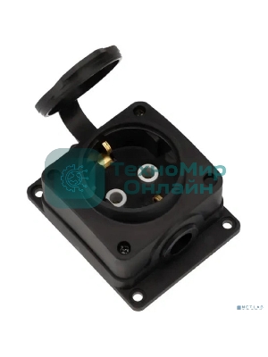 Розетка (колодка) Rexant влагозащищенная с крышкой 1 гнездо COMPACT, с/3, 16А, IP54, каучук, черный