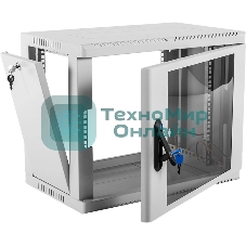 Шкаф коммутационный ЦМО (ШРН-9.350) настенный 9U 600x350 мм пер. дв. стекл 200 кг серый 300 мм 180 град.