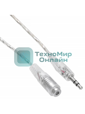 Кабель-удлинитель аудио Buro Jack/Plug 3.5мм (f) 1м. прозрачный