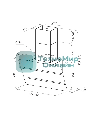 Вытяжка каминная Maunfeld Bridge 60 нержавеющая сталь/черное стекло, 60 см, 850 куб. м/ч, 51 дБ