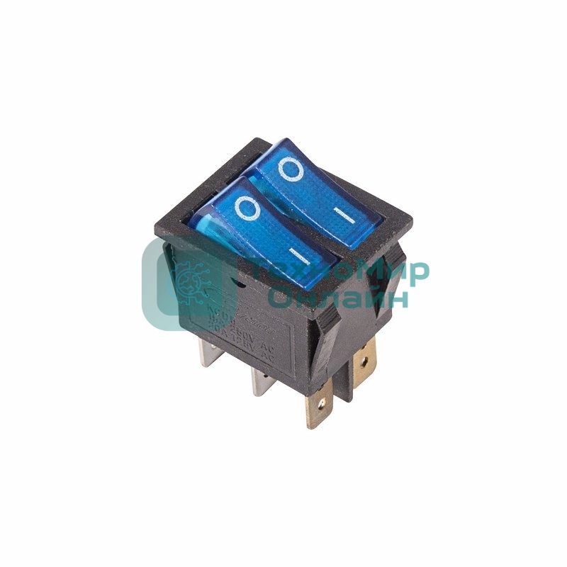 Выключатель клавишный Rexant 250V 15А (6с) ON-OFF синий с подсветкой двойной