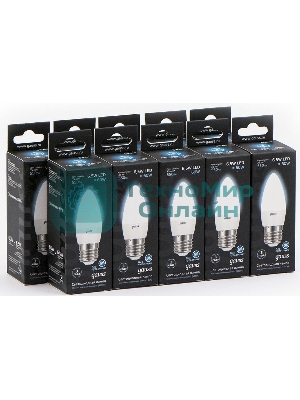 Лампа светодиодная Gauss 6.5Вт цок.: E27 свеча 220B 4100K св. свеч. бел. ней. (упак.: 10 шт)