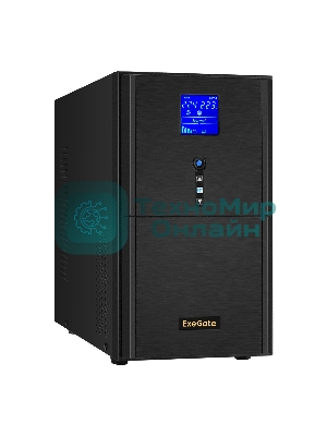Источник бесперебойного питания (инвертор, синус, для котла) ExeGate SineTower SZ-5000.LCD.AVR.2SH.1C13.T.RJ.USB 5000VA/4000W, чистая синусоида, LCD дисплей, AVR, 2хSchuko+1хC13+клеммы, RJ45/11, USB, линейно-интерактивный, внешняя батарея 48В до 200А·ч, черный