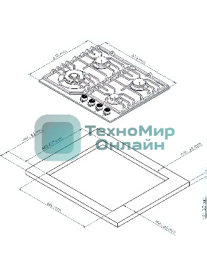 Газовая варочная панель Kuppersberg FS 610 C Bronze, газ, Classic, 61 см, автоматический электроподжиг, газ-контроль, SABAF конфорки, чугунные решетки, цвет бежевый, цвет фурнитуры бронзовый