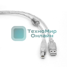 Кабель Cablexpert USB2.0 Pro, AM/BM, 2м, экран, 2 феррит.кольца, прозрачный (CCF-USB2-AMBM-TR-2M)