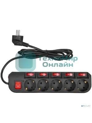 Сетевой фильтр Buro 500SH-1.8-SW-B 1.8 м, 5 розеток, черный, коробка